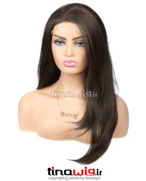 کلاه گیس کد shine-brown مدل صاف زنانه با موی مصنوعی رنگ قهوه ای